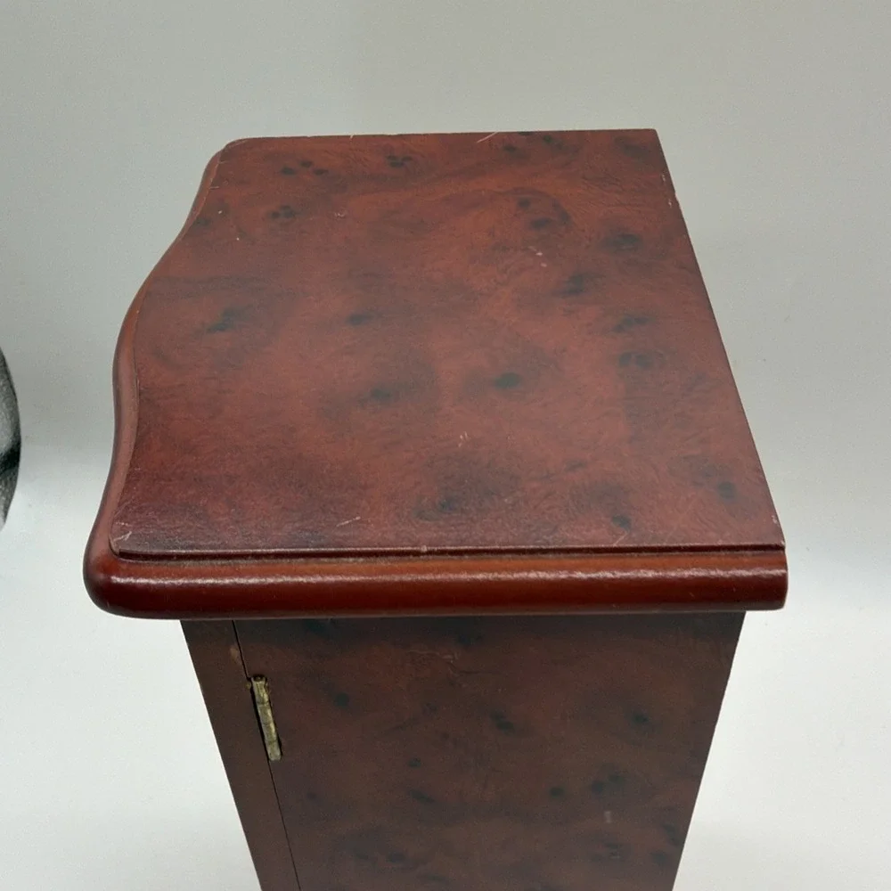 Powell Vintage Wood Upright Jewelry Box Armoire Glass Floral Door Rotating Brown